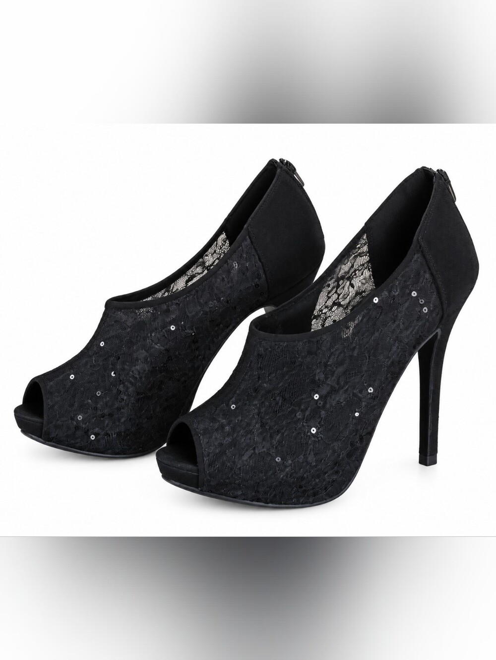 Apt. 9 Black Lace Peep-Toe Sequined Heels